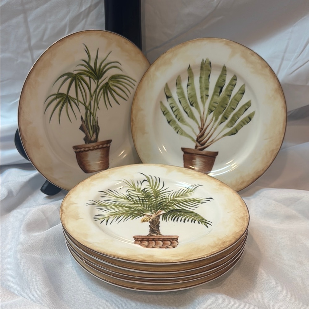 American Atelier ‘Tropical Palm’ Leaf Salad Plate Set of 7, 5185, Palm Trees